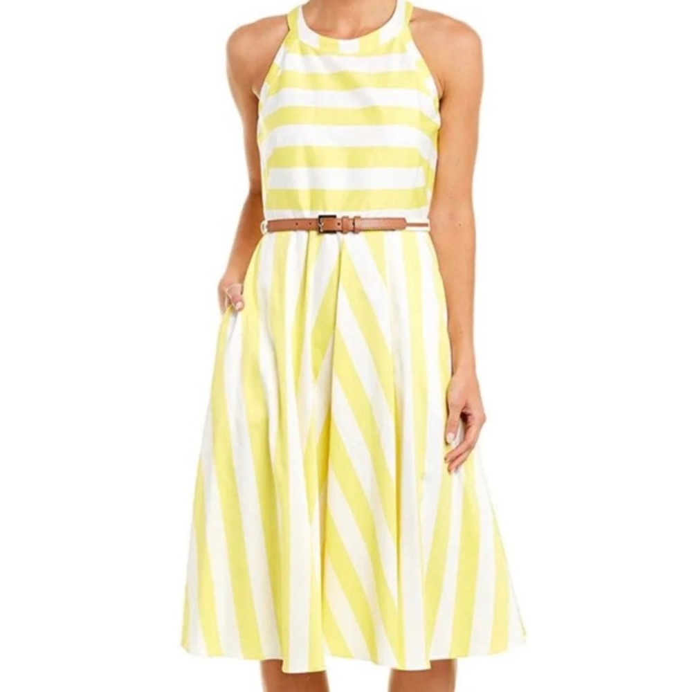 NWT Eliza J yellow and white striped midi dress size 12. Retail $158